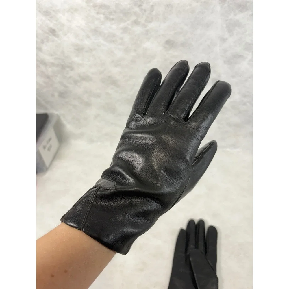 Vintage Black Vinyl Gloves Womens Large Acrylic Lined Winter Dress Gloves